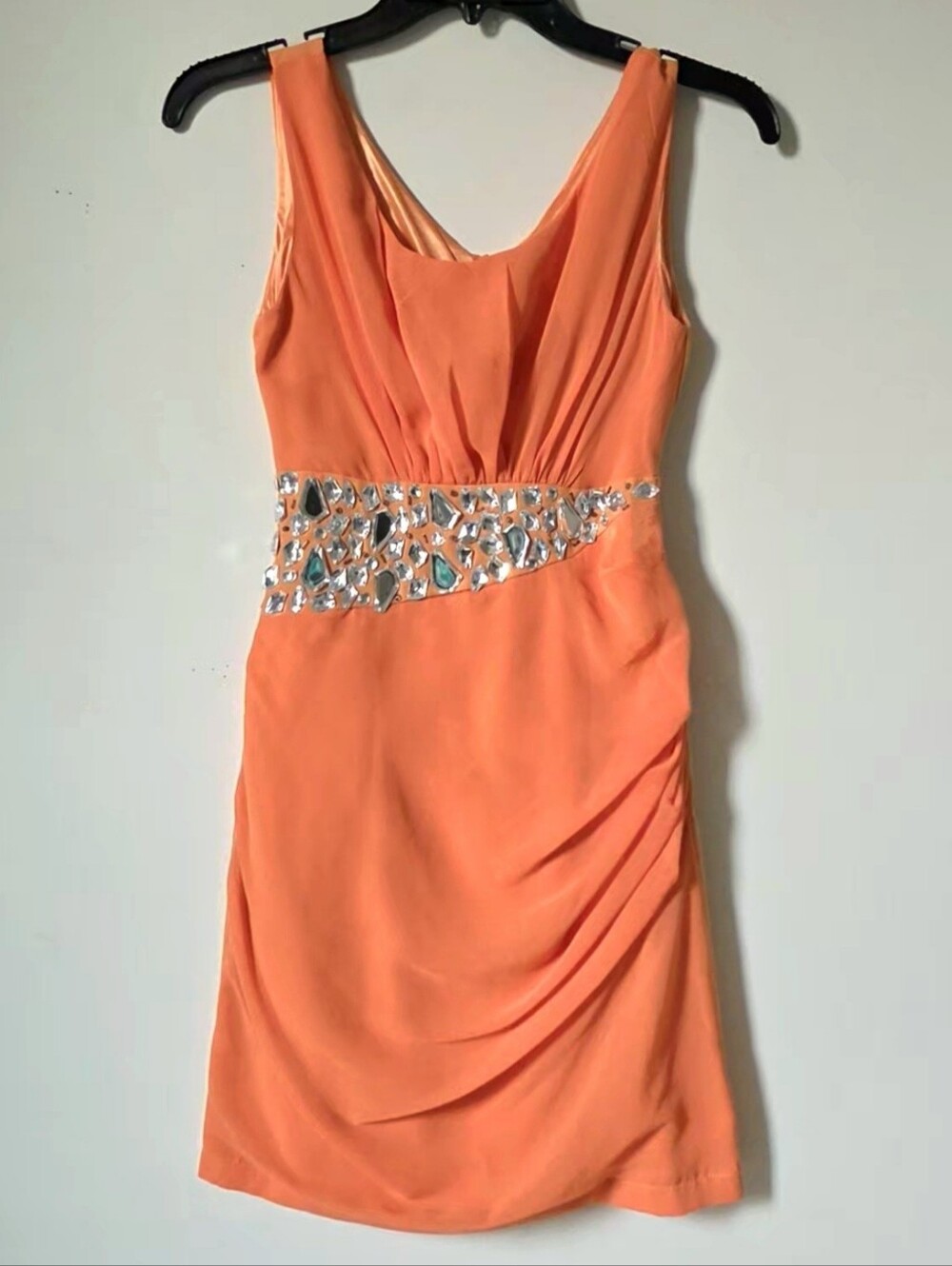 Orange Embellished Sleeveless Cocktail Mini Dress | Size XS